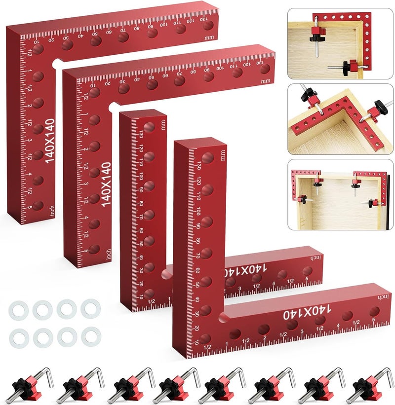 Housolution Corner Clamp for Woodworking, Extended Clamping Range 5.5" x 5.5"(14 x 14cm) Aluminum Alloy 90 Degree Clamp Right Angle Clamps, Wood Clamps for Picture Frame Box Cabinets Drawers (4pack) - Image 1